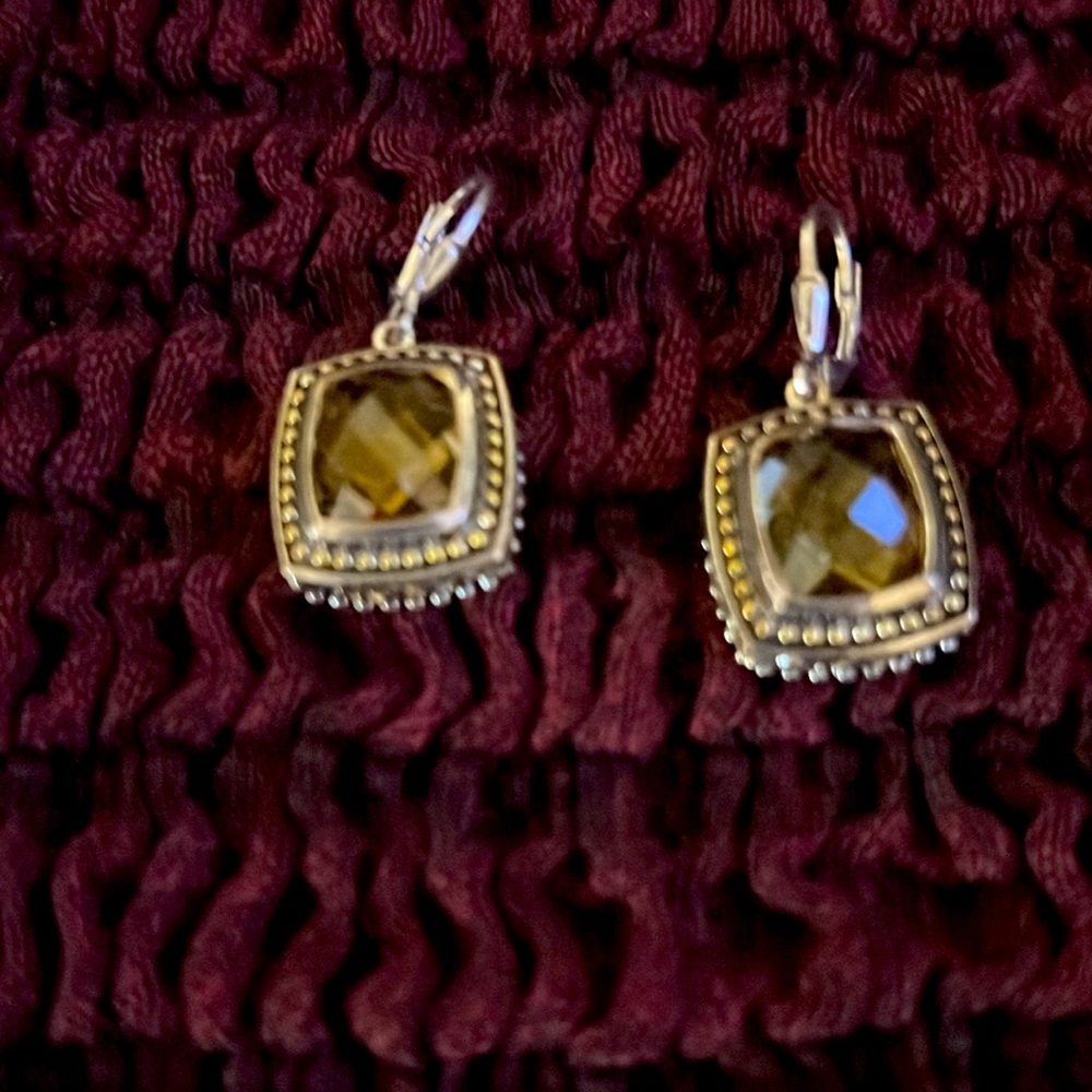 New David Yurman Style Natural Citrine Dangle 925 Silver Earrings - Picture 3 of 5